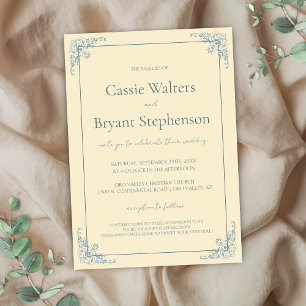 Pastel Butter Yellow Dusty Blue Minimal Wedding Invitation