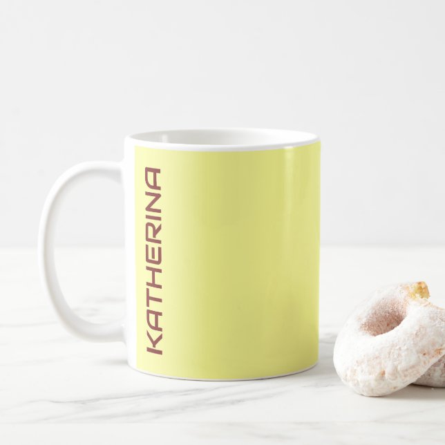 Pastel Buttercup Solid Colour Personalised  Coffee Mug (With Donut)