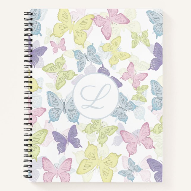 Pastel Butterflies  8.5" x 11" Spiral Notebook (Front)