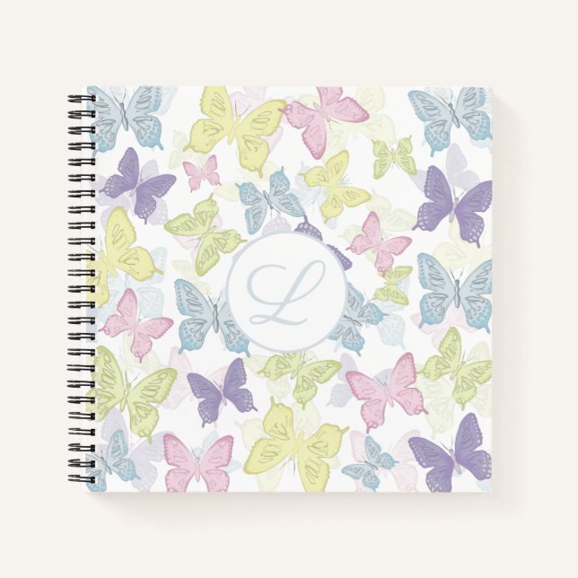 Pastel Butterflies 8.5" x 8.5" Spiral Notebook (Front)