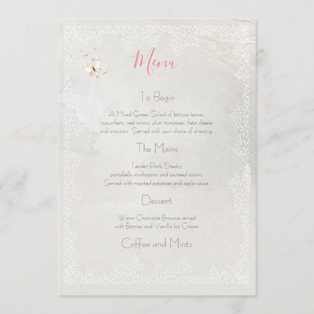 Pastel Butterflies Design, Wedding Menu (Front)