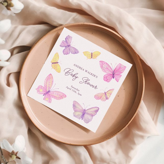 Pastel Butterflies Pink Purple Baby Shower Napkin (Creator Uploaded)