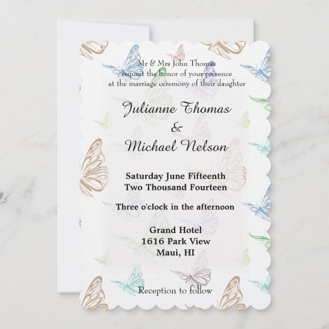 Pastel Butterflies Wedding Invitation (Front)