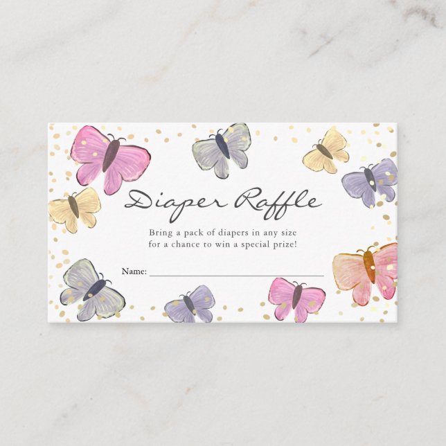 Pastel Butterfly Baby Shower Diaper Raffle Ticket Enclosure Card (Front)