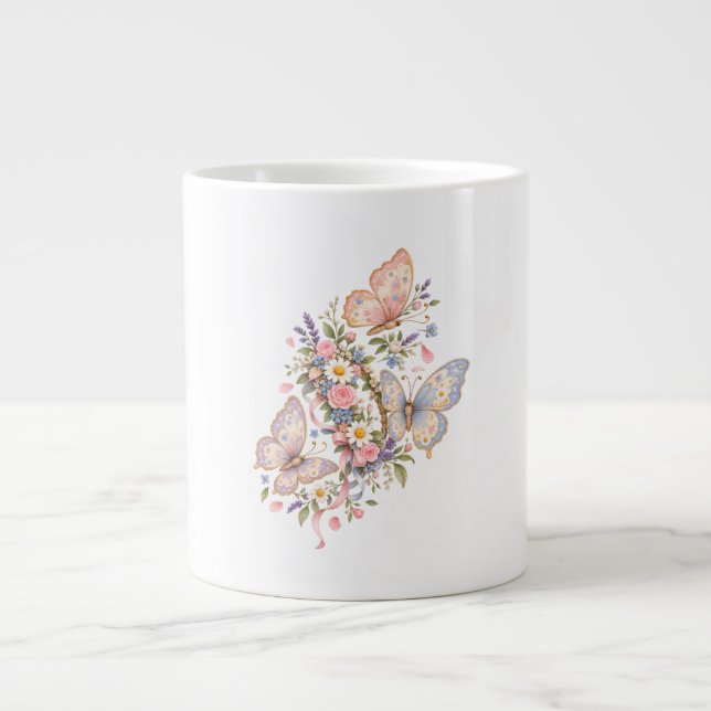 Pastel Butterfly Birthday Garden  Large Coffee Mug (Front)