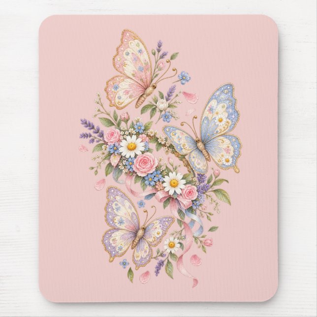 Pastel Butterfly Birthday Garden  Mouse Pad (Front)
