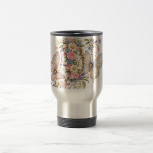 Pastel Butterfly Birthday Garden Travel Mug