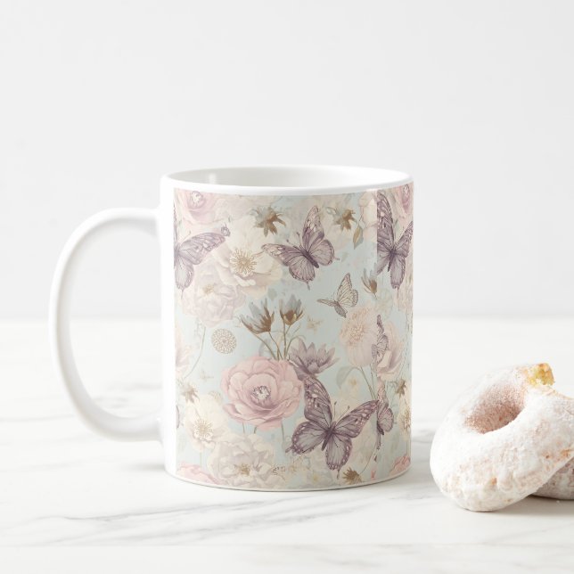 “Pastel Butterfly & Floral Coffee Mug (With Donut)