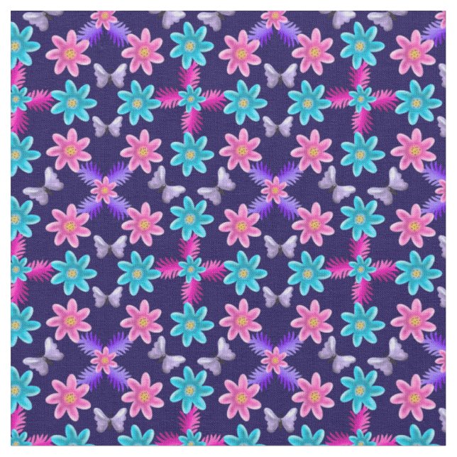 Pastel Butterfly Floral Pattern   Fabric (Close Up)