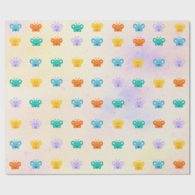 Pastel Butterfly Gift Wrap – Kawaii Wrapping Paper (Flat)