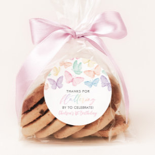 Pastel Butterfly Girl's 1st Birthday Rainbow Favou Classic Round Sticker