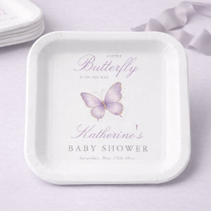 Pastel Butterfly Kisses Baby Wishes Baby Shower Paper Plate
