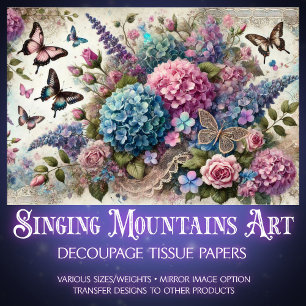 Pastel Butterfly Kisses & Blush Petals Decoupage Tissue Paper