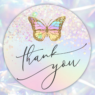 pastel butterfly thank you classic round sticker