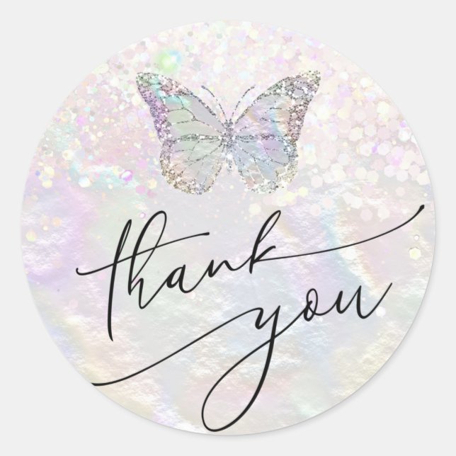 pastel butterfly thank you classic round sticker (Front)
