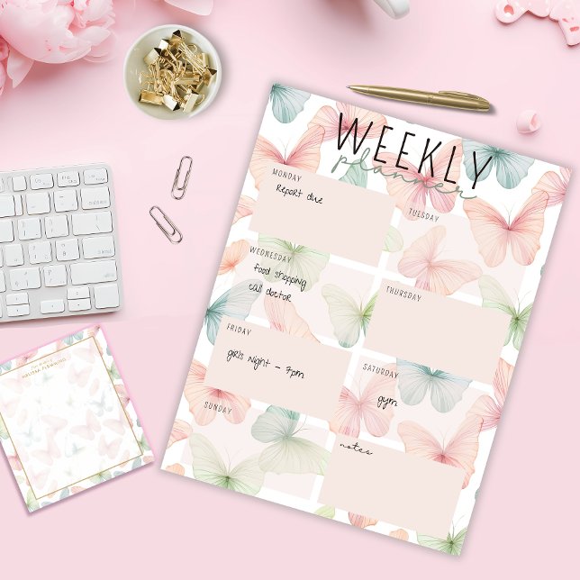 Pastel Butterfly Weekly Planner Notepad (Creator Uploaded)