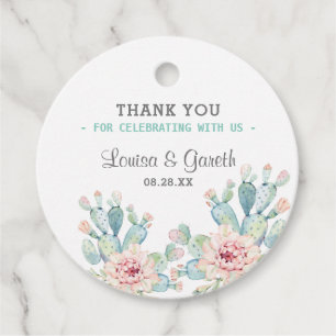 Pastel Cactus Flower Wedding Thank You Favour Tags