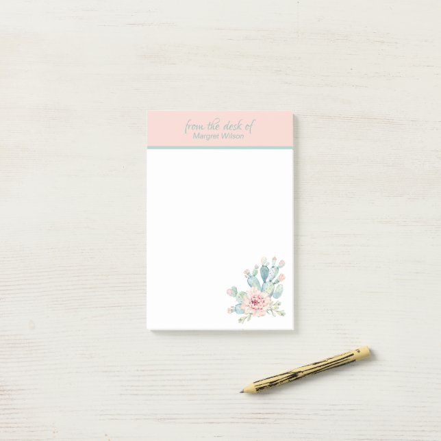 Pastel Cactus Personal Stationery Post-it Notes (On Desk)