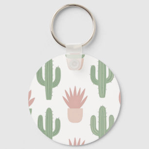 Pastel Cactus Succulent Pattern Key Ring