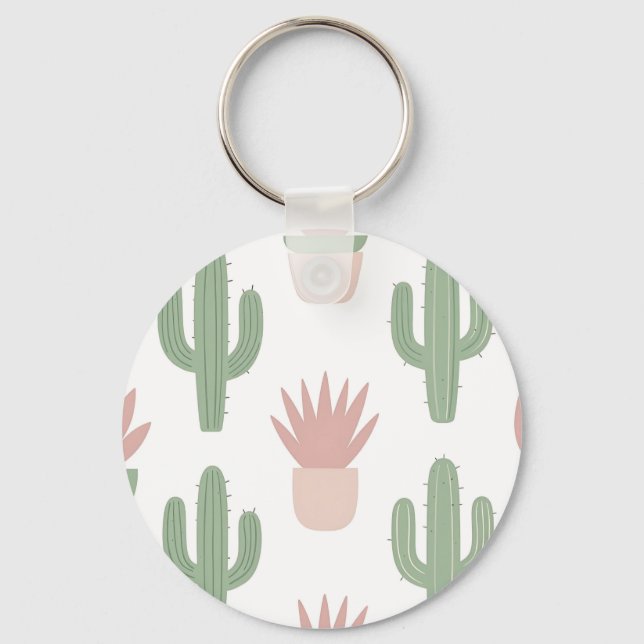 Pastel Cactus Succulent Pattern Key Ring (Front)