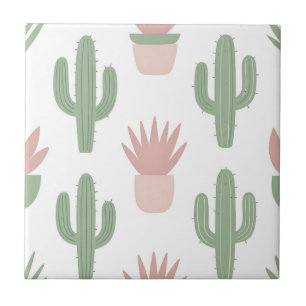 Pastel Cactus Succulent Pattern Tile
