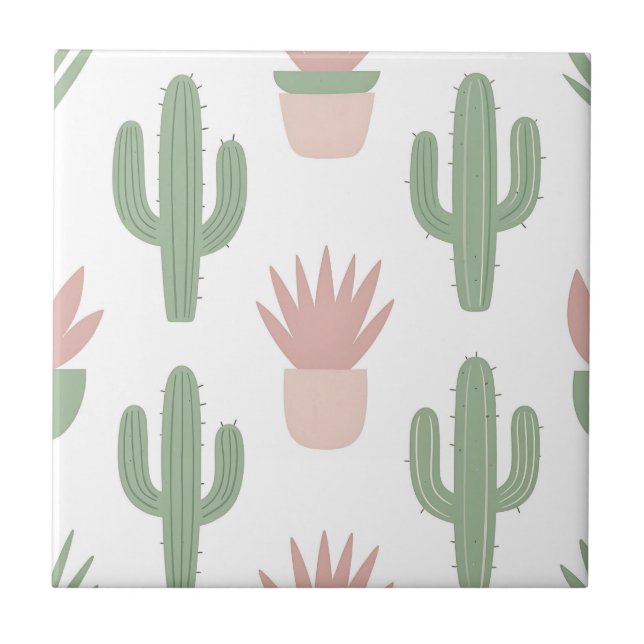 Pastel Cactus Succulent Pattern Tile (Front)