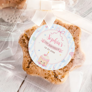 Pastel Cake Party Girl First Birthday Classic Round Sticker