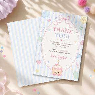 Pastel Cake Party Girl First Birthday Thank You Card