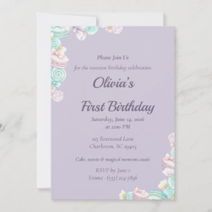 Pastel Candy Fairytale First Birthday Invitation
