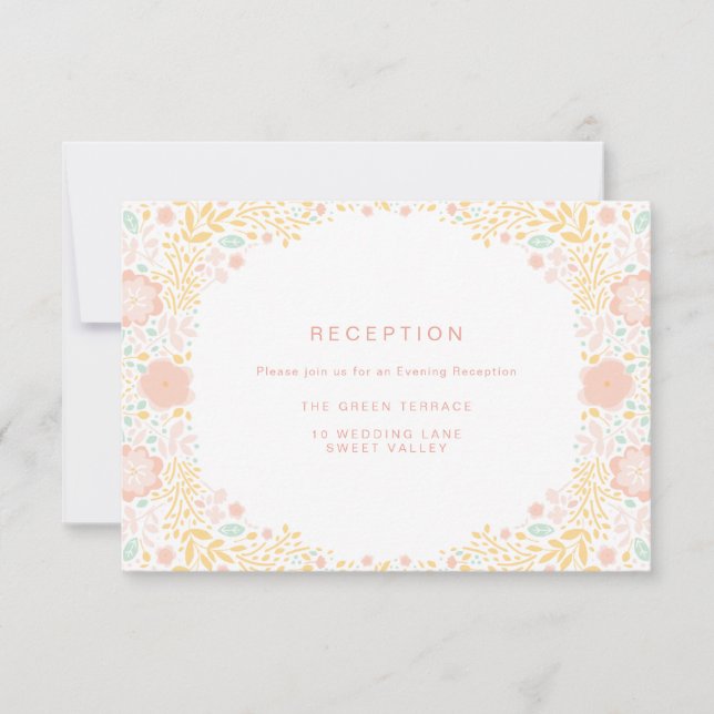Pastel Candy Floral Wedding Reception Card (Front)