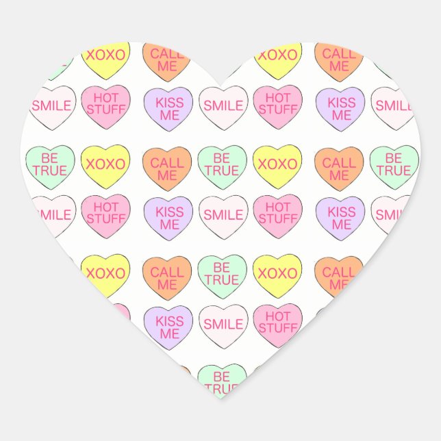 Pastel Candy Hearts Valentine's Day Conversation Heart Sticker (Front)