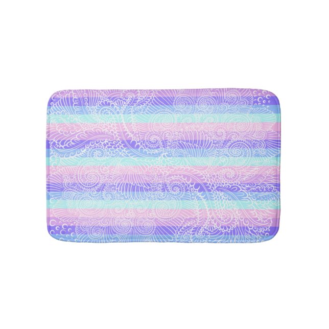 Pastel Candy Swirls | Striped Soft Fantasy Pattern Bath Mat (Front)