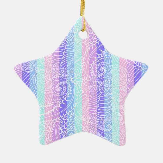 Pastel Candy Swirls | Striped Soft Fantasy Pattern Ceramic Tree Decoration (Back)