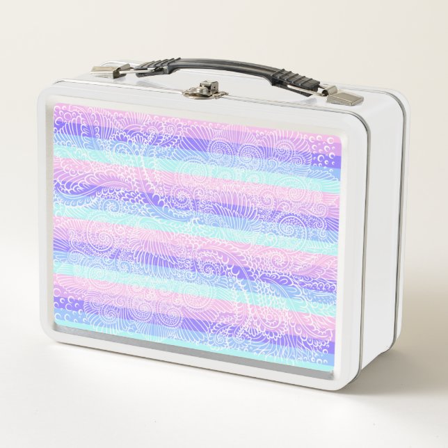 Pastel Candy Swirls | Striped Soft Fantasy Pattern Metal Lunch Box (Front)
