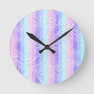 Pastel Candy Swirls Striped Soft Fantasy Pattern Round Clock
