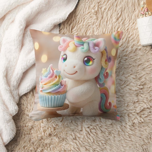 Pastel Candy Unicorn with Rainbow Cupcake Cushion (Blanket)