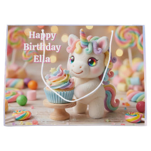 Pastel Candy Unicorn with Rainbow Cupcake Large Gift Bag