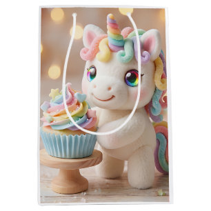 Pastel Candy Unicorn with Rainbow Cupcake Medium Gift Bag