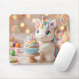 Pastel Candy Unicorn with Rainbow Cupcake Mouse Pad