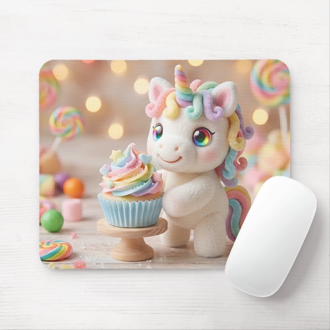 Pastel Candy Unicorn with Rainbow Cupcake Mouse Pad (With Mouse)