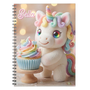 Pastel Candy Unicorn with Rainbow Cupcake Notebook