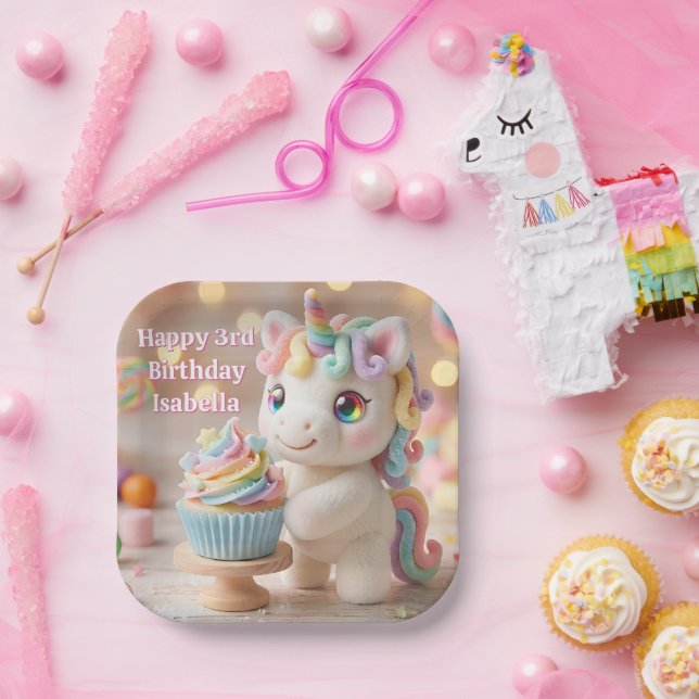 Pastel Candy Unicorn with Rainbow Cupcake Paper Plate (Party)