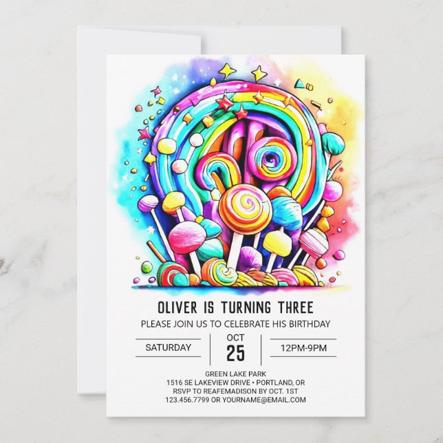 Pastel Candyland Printable Birthday Invitation (Front)