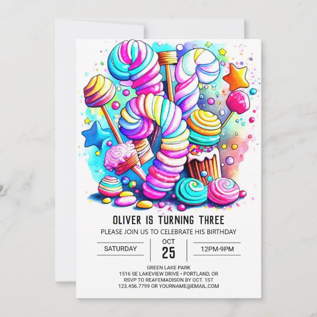 Pastel Candyland Printable Birthday Invitation (Front)