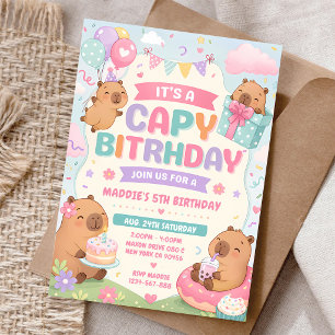 Pastel Capybara 3rd Birthday Invitation