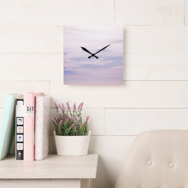 Pastel Caribbean Sunset Sky 2 #clouds #art Square Wall Clock (Reading Room)