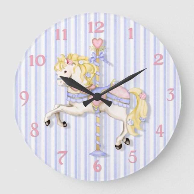Pastel Carousel Pony Large Clock (Front)