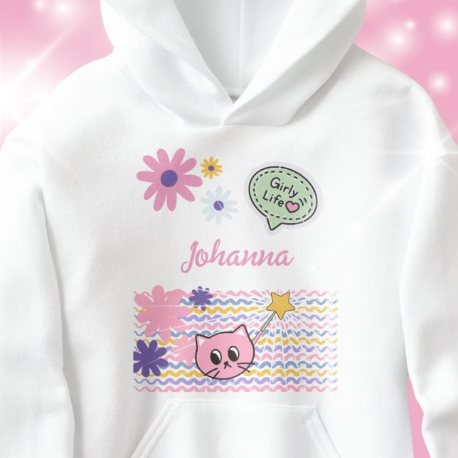 Pastel Cartoon Cat Flowers Girly Life (Pastel Cartoon Cat Flowers Girly Life Hoodie ©Susanne Sachers - Sunny Wanderlust 🌞✈️)