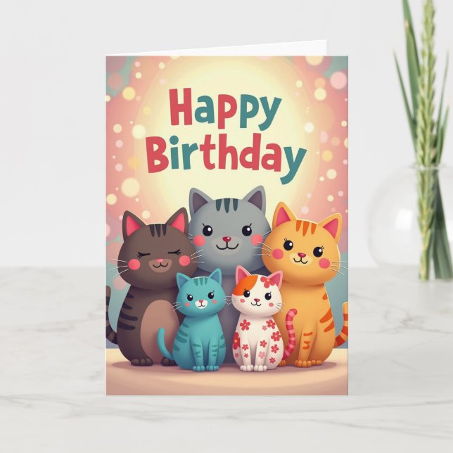 Pastel Cat Birthday Card (Front)