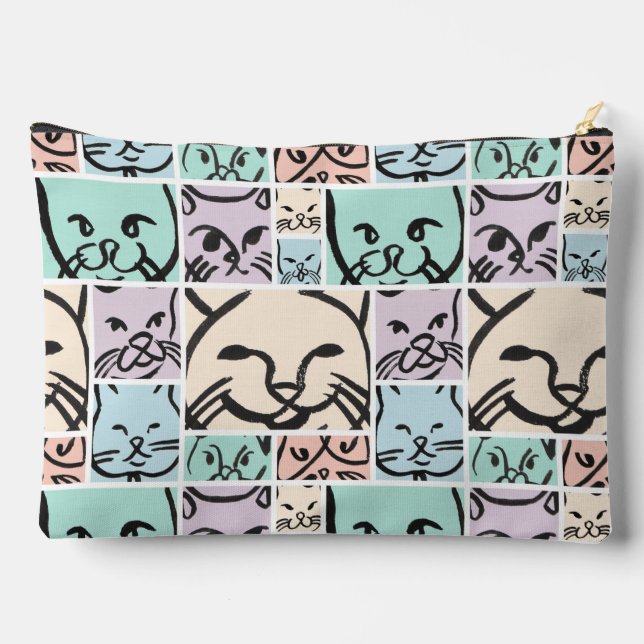 Pastel Cat Faces Accessory Pouch (Back)